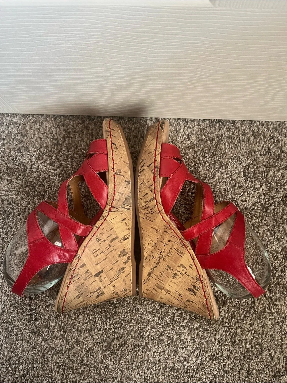 b.o.c. Red Strappy Cork Wedge Sandals